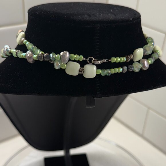 Stone and Cats Eye Glass Bead Necklace - Picture 4 of 5